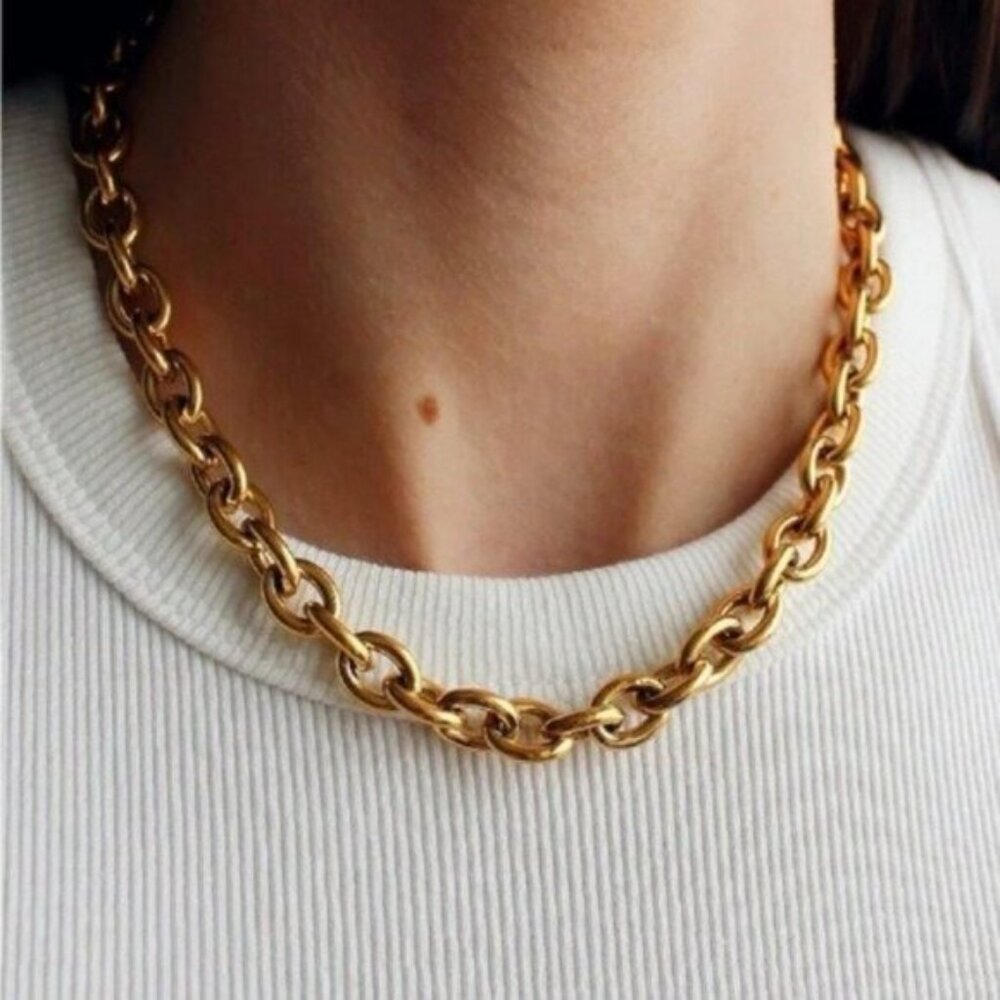 Chunky Necklace  Gold Paperclip Chain Necklace Waterproof statement necklace